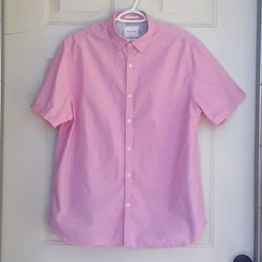 Men's Pink Slim Fit Casual Short Sleeve Shirt